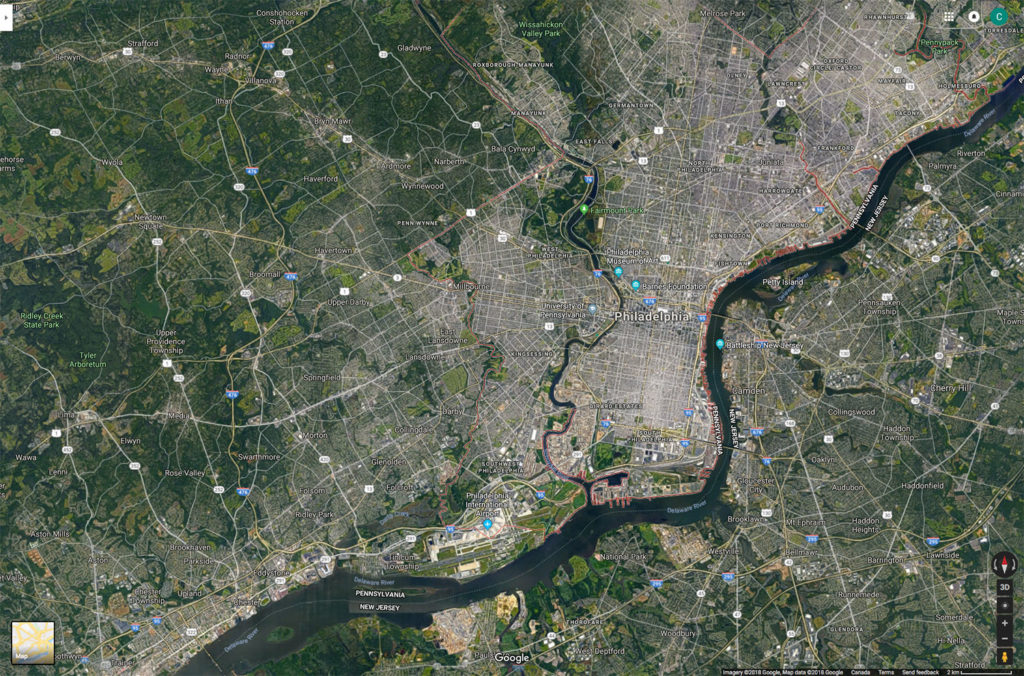 Google maps satellite image of Philadelphia